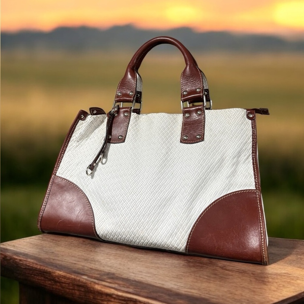 CLAUDIA Firenze genuine leather white and brown  made in Italy shoulder bag